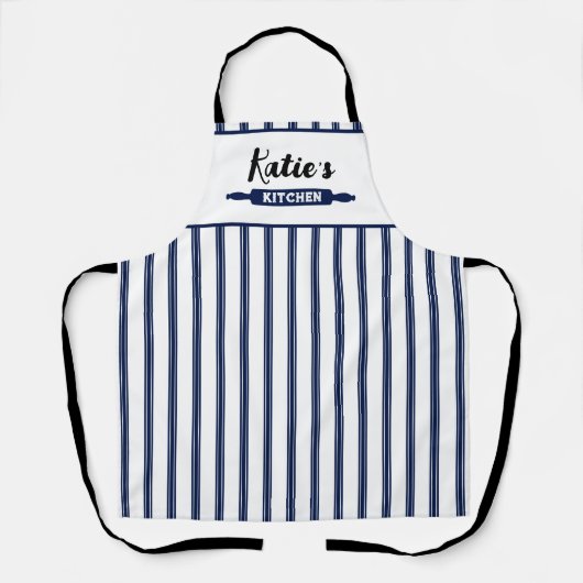 Tablier Bleu marine rayé sur mesure (Recto)