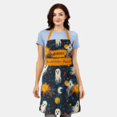 Tablier bleu minuit Halloween avec fantômes et sol (Porté)