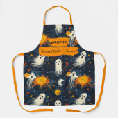 Tablier bleu minuit Halloween avec fantômes et sol (Recto)