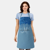 Tablier Bleu Monogramme Parties scintillant gouttes métall (Porté)