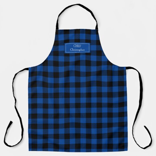 Tablier Bleu noir bison Plaid bûcheron personnalisé (Recto)