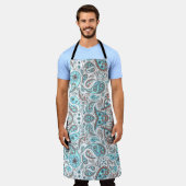 Tablier Bleu Paisley Boho Apron (Porté)