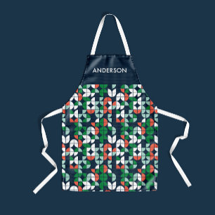 Tablier bleu rétro rouge vert moderne Noël