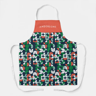 Tablier bleu rétro rouge vert moderne Noël