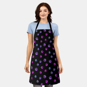 Tablier Bleu rose violet Empreintes de pattes Motif noir
