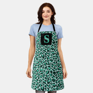 Tablier bleu sarcelle tendance monogramme imprimé