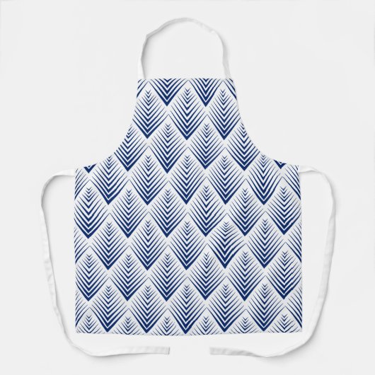 Tablier Bleu sur blanc Motif Fleurs Art Déco (Recto)