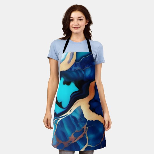 Tablier Bleu tendance en or faux marbre (Porté)