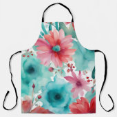 Tablier bleu turquoise Aquarelle rouge Fleurs de printemps (Recto)