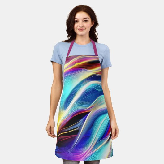 Tablier Bleu Turquoise rose Jaune Blanc Vave Abstraction (Porté)