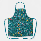 Tablier Bleu Turquoise Vert Rouge rose Jaune Motif Floral (Recto)