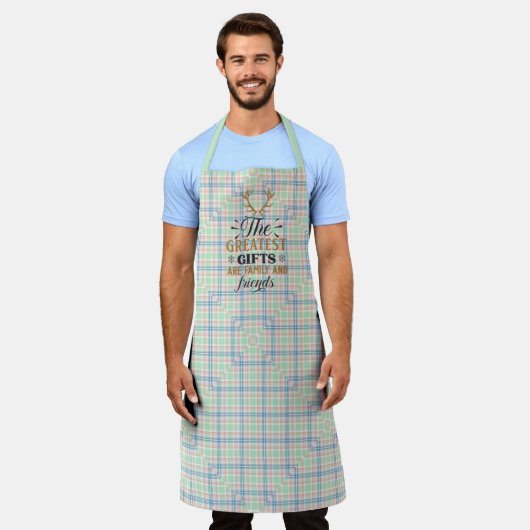 Tablier Bleu vert et rose inégal (Porté)