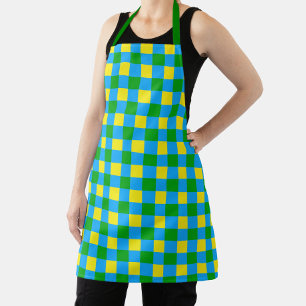 Tablier Bleu Vert Jaune Chèque Plaid Design Motif