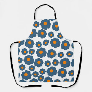 Tablier Bleu Whimsical & Orange Floral Retro, Gai