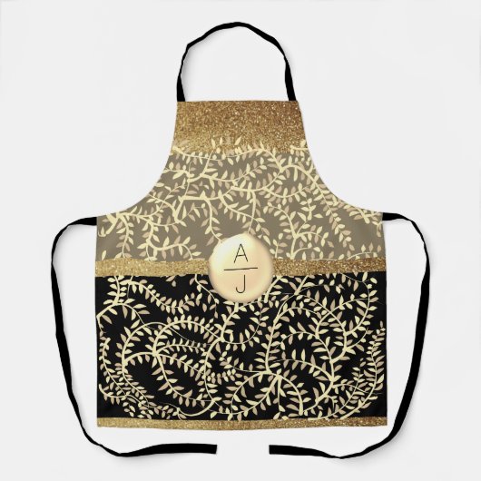 Tablier Bling Paillettes Or et Noir Initiales (Recto)