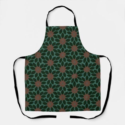 Tablier Bloc Imprimer Carrelage Fleurs vert foncé rouge (Recto)
