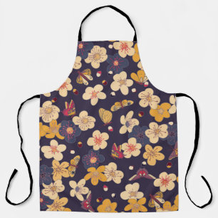 Tablier blooming cherry and butterflies seamless .