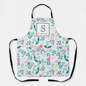 Tablier Blue and Pink Floral Pattern with Monogram & Name (Recto)