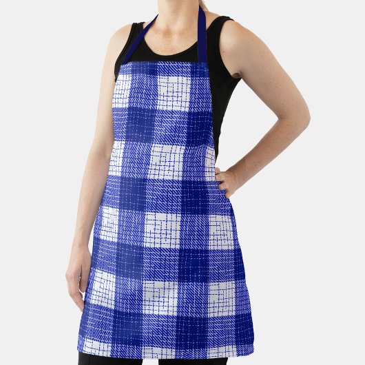 Tablier Blue and White Bold Checkered Plaid Design 