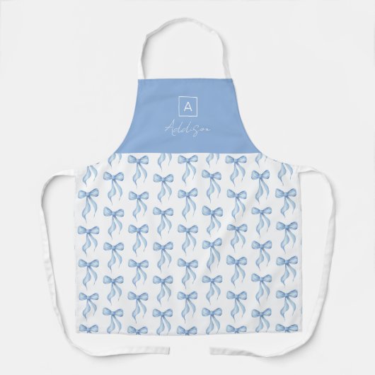 Tablier Blue Bow Pattern Monogram Personalized (Recto)