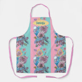 Tablier Blue Budgie Bird Rose Floral rose Aqua Budgerigar (Recto)