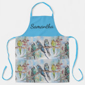 Tablier Blue Budgie Budgies Art Aquarelle Oiseaux Apron (Recto)