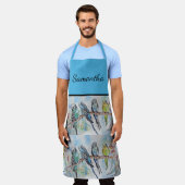 Tablier Blue Budgie Budgies Art Aquarelle Oiseaux Apron (Porté)