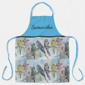 Tablier Blue Budgie Budgies Art Aquarelle Oiseaux Apron (Recto)