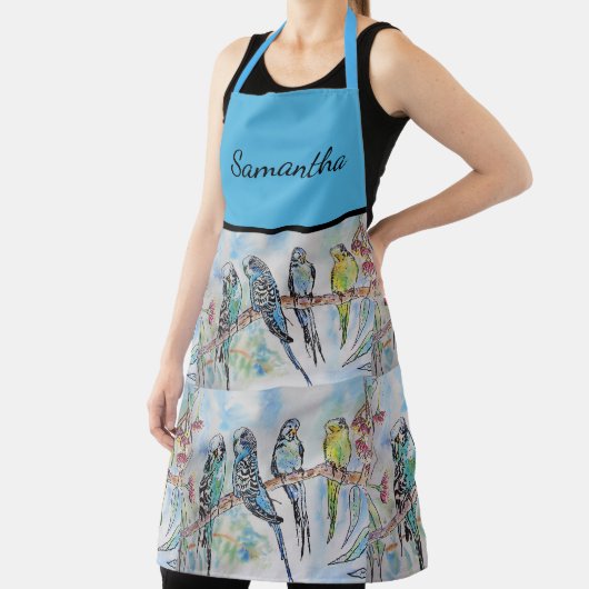 Tablier Blue Budgie Budgies Art Aquarelle Oiseaux Apron (Insitu)