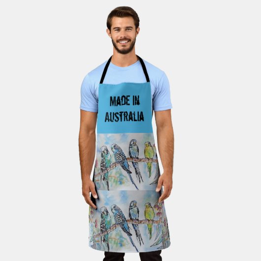 Tablier Blue Budgie Budgies Art made in Australia Apron (Porté)