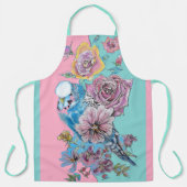 Tablier Blue Budgie Flower Roses Rose floral Cuisine Apron (Recto)