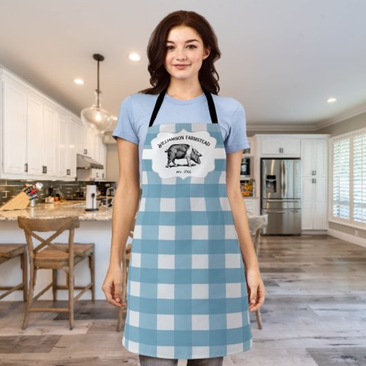 Tablier Blue Buffalo Plaid Farm Pig
