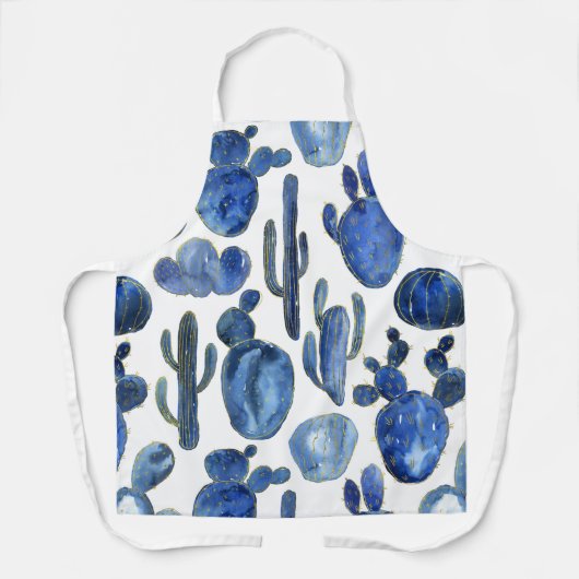 Tablier Blue Cactus Gold Desert Nom chic Voyage Sud-ouest (Recto)