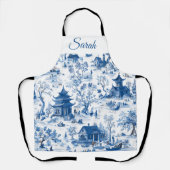 Tablier Blue Chinoiserie Personalized Christmas Apron (Recto)