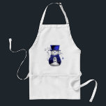 Tablier Blue Christmas Snowman<br><div class="desc">Un bonhomme de neige mignon et lunatique,  vêtu d'un chapeau et d'un gilet en velours bleu,  entouré d'étoiles bleues pour Noël.</div>