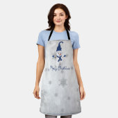 Tablier Blue Cute Snowman Holiday Apron (Porté)