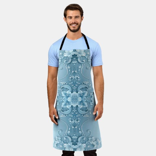 Tablier Blue Decorative Floral Apron (Porté)