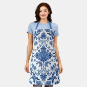 Tablier Blue Floral Chinoiserie White Watercolor (Porté)