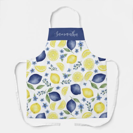 Tablier Blue French County Lemon Pattern Monogram Name (Recto)