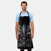 TABLIER BLUE & GOLD MARDI GRAS FLEUR DE LIS (Porté)