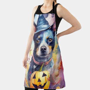 Tablier Blue Heeler Halloween avec citrouilles effrayant