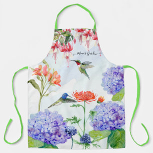 Tablier Blue Hydrangea Floral Hummingbird Mimis Garden Art