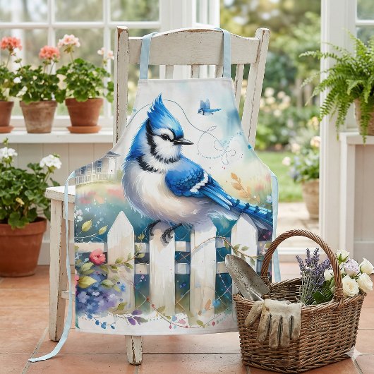 Tablier Blue Jay Cottage Garden Fence Scene