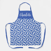 Tablier Blue modern retro swirl checkered custom name (Recto)