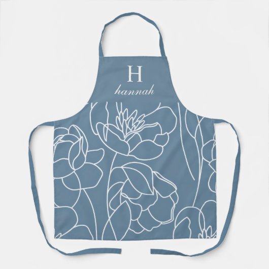 Tablier Blue Modern Wildflower Custom Monogram Name Apron (Recto)