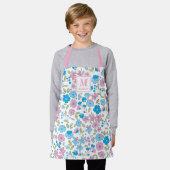 Tablier Blue Pink Floral Monogram Apron (Porté)