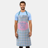 Tablier Blue Pink Purple Plaid Baking Makes Me Happy (Porté)