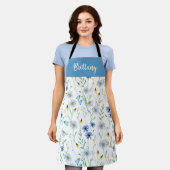 Tablier Blue Purple Aquarelle Fleur sauvage Nom personnali (Porté)