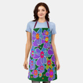Tablier Blue Purple Flower Burn Dk Green Chef (Porté)