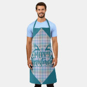 Tablier Blue Purple Pink Plaid Merry Christmas Reindeer (Porté)